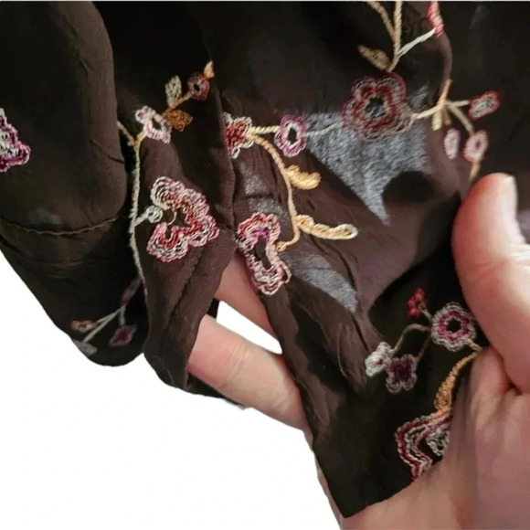 Unbranded Large Vintage Sheer Lined Brown Button Down Cherry Blossom Blouse Rare - Picture 4 of 11